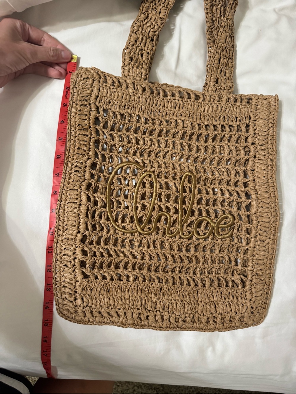 Chloe Beige Woven Straw Tote with Script Logo - Picture 7 of 8